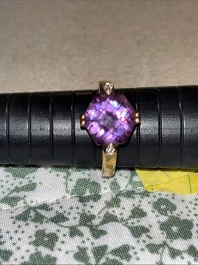 QVC Diamonique Gold Clad Sterling Silver Hexagon Purple Amethyst CZ Ring 8